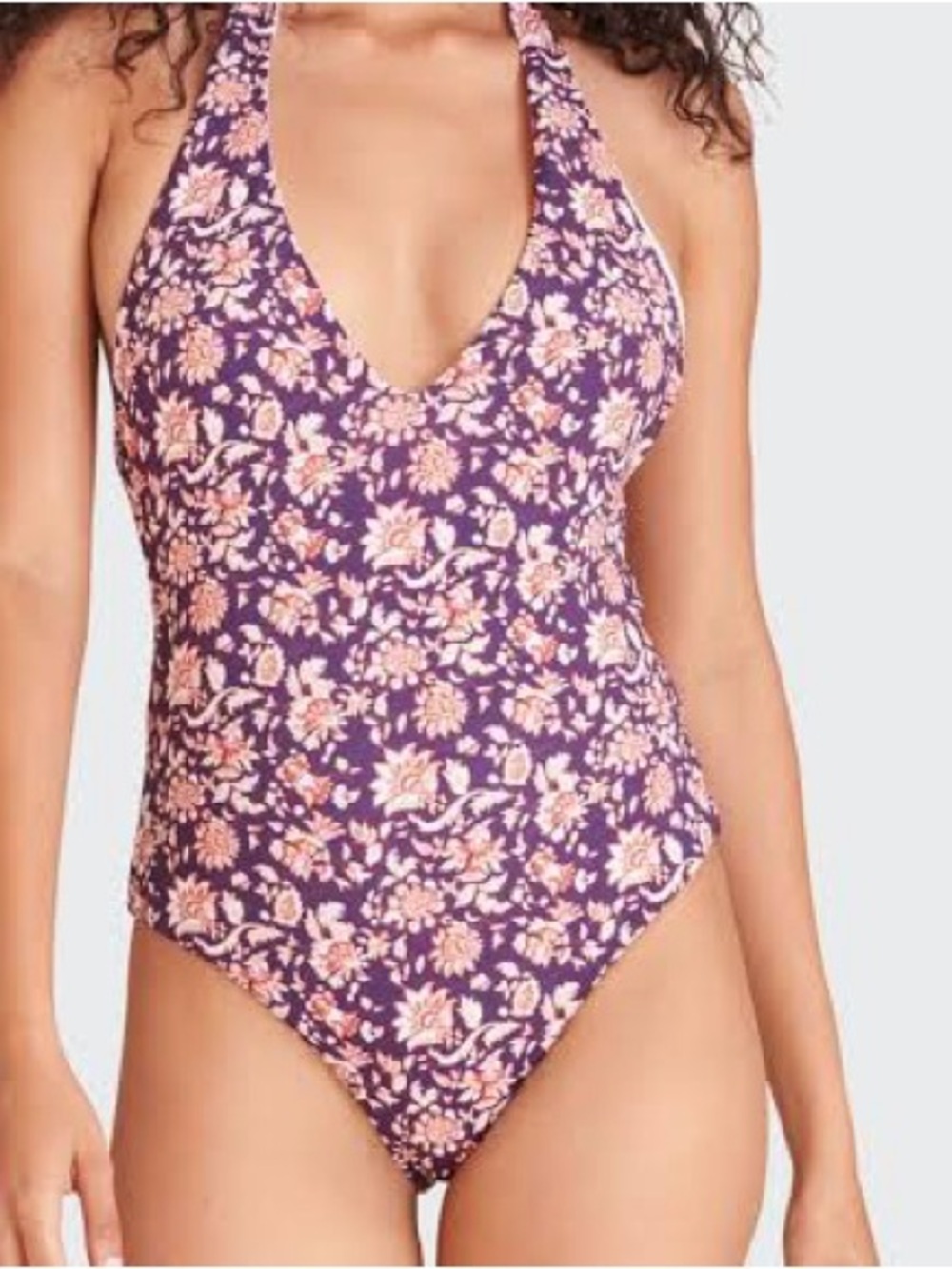 Veronica Beard Salis Floral Halter One-Piece Swimsuit small purple